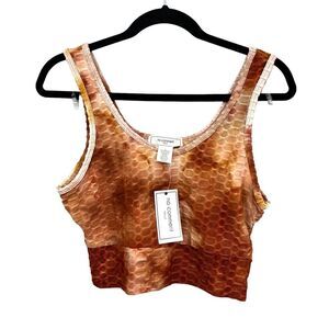 No Comment Crop Tank‎ Top Stretch Scoop Neck Textured Copper Orange Women Size L